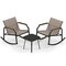 3-Piece Patio Rocking Bistro Set Black & Brown Metal Chairs with Quick-Dry Fabric